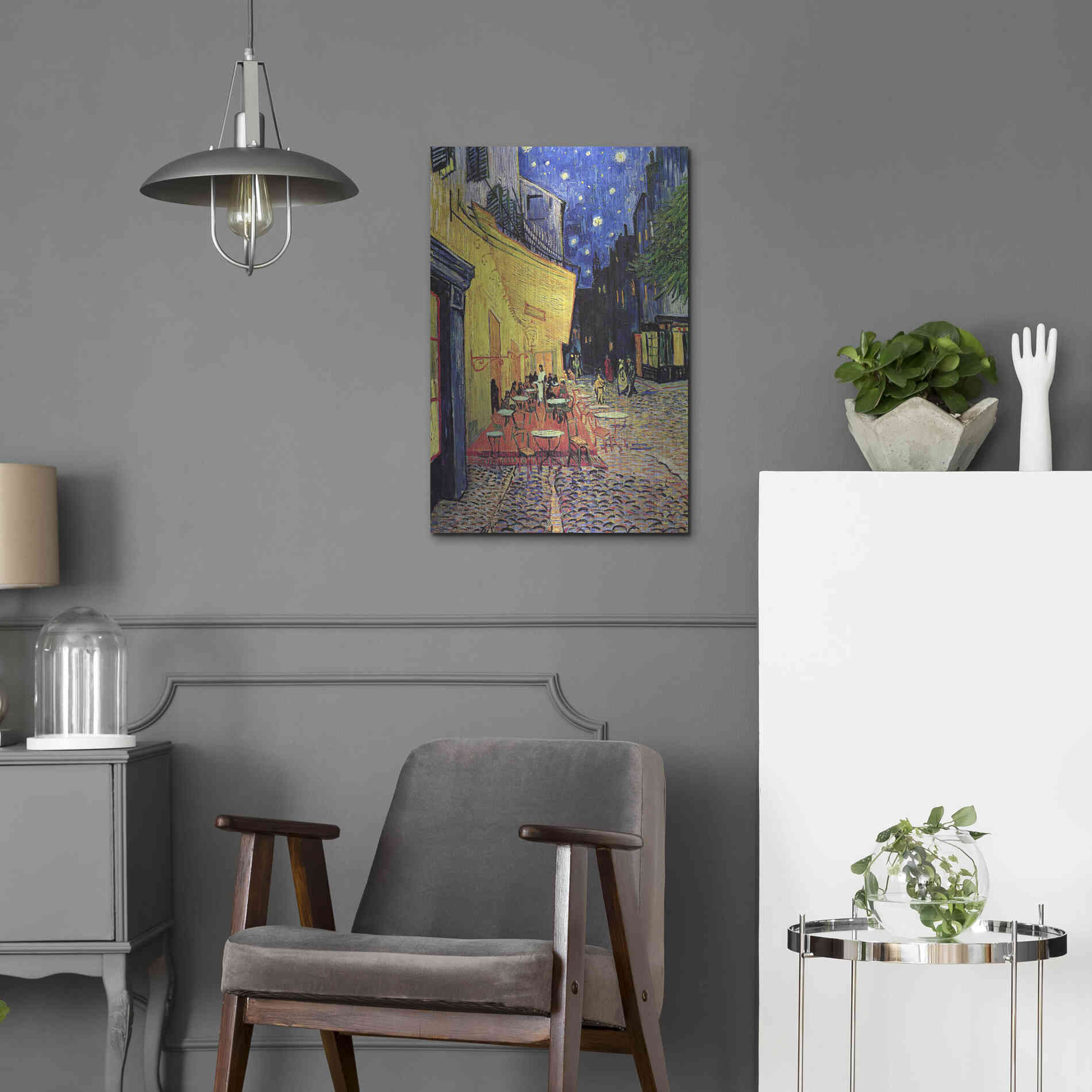 Luxe Metal Art 'Café Terrace at Night' by Vincent Van Gogh, Metal Wall Art,16x24