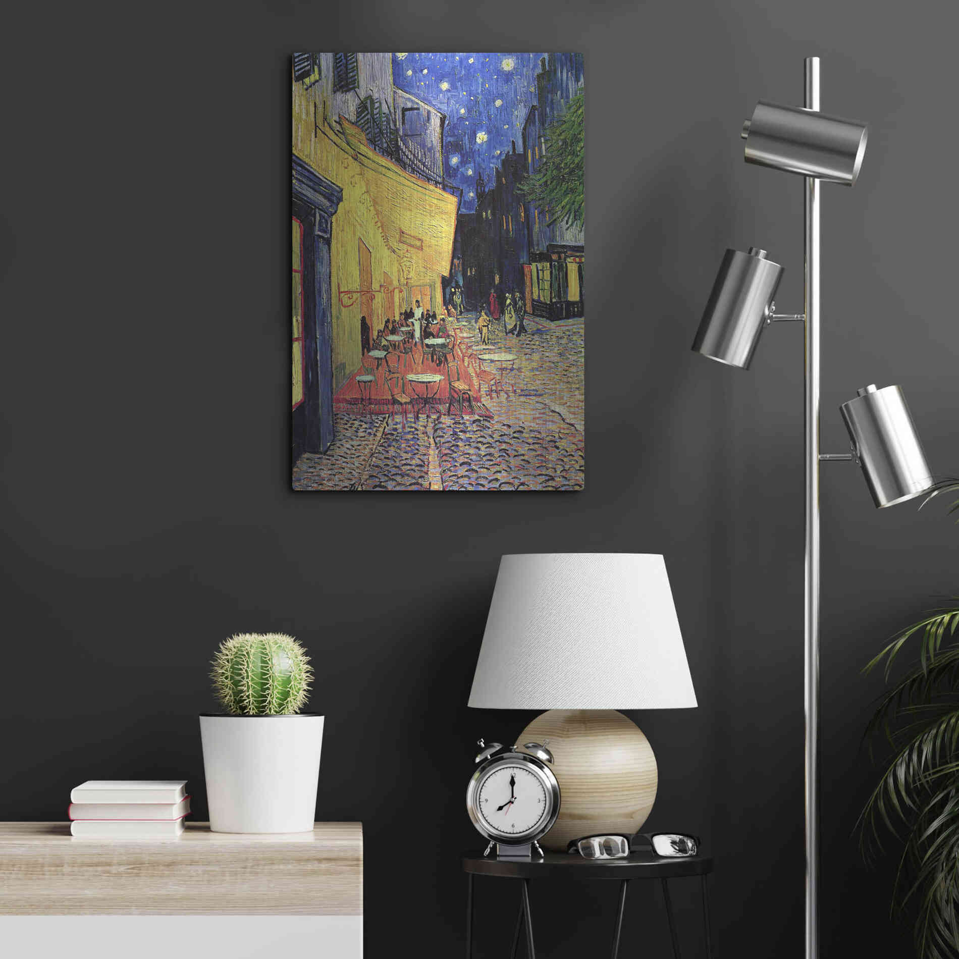 Luxe Metal Art 'Café Terrace at Night' by Vincent Van Gogh, Metal Wall Art,16x24