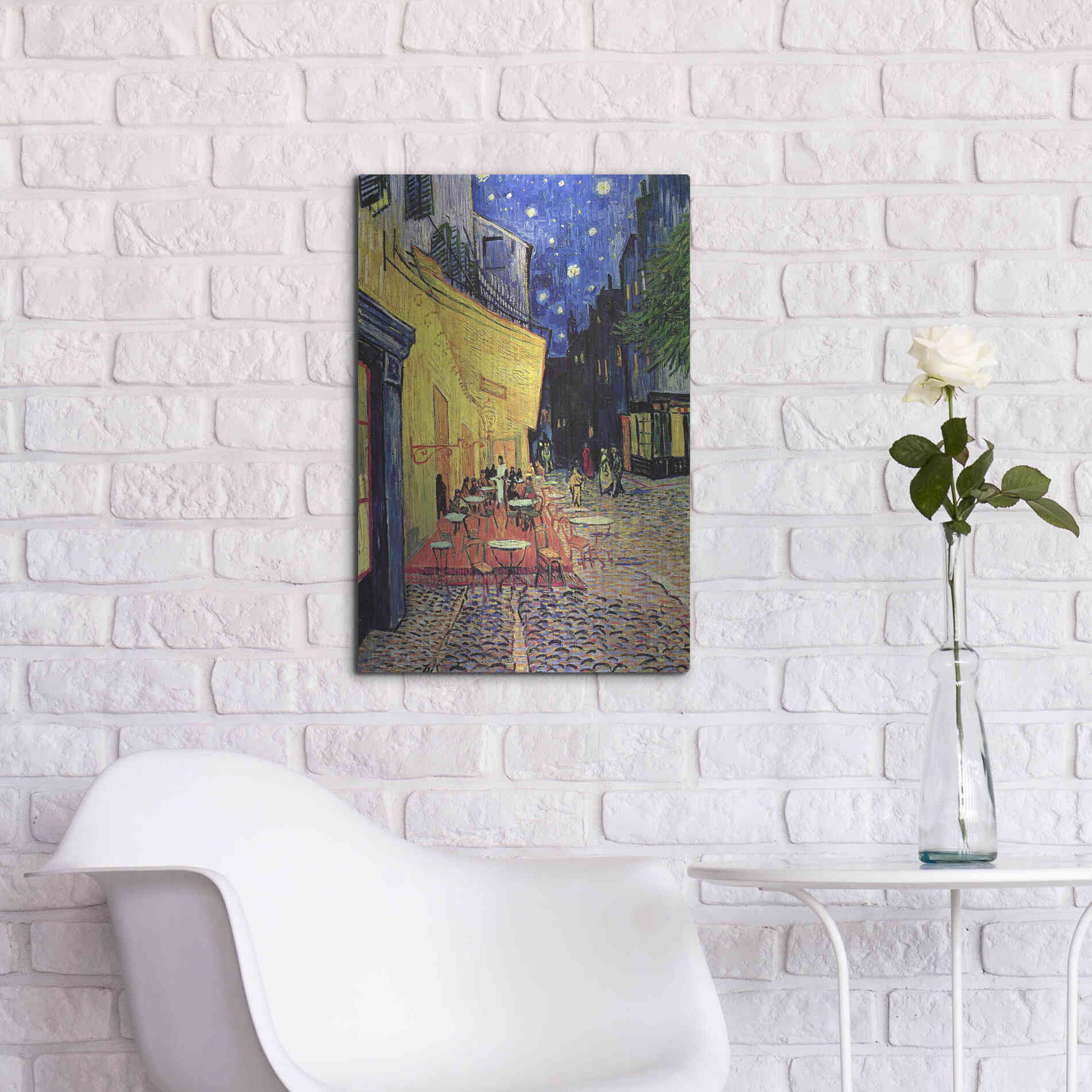 Luxe Metal Art 'Café Terrace at Night' by Vincent Van Gogh, Metal Wall Art,16x24