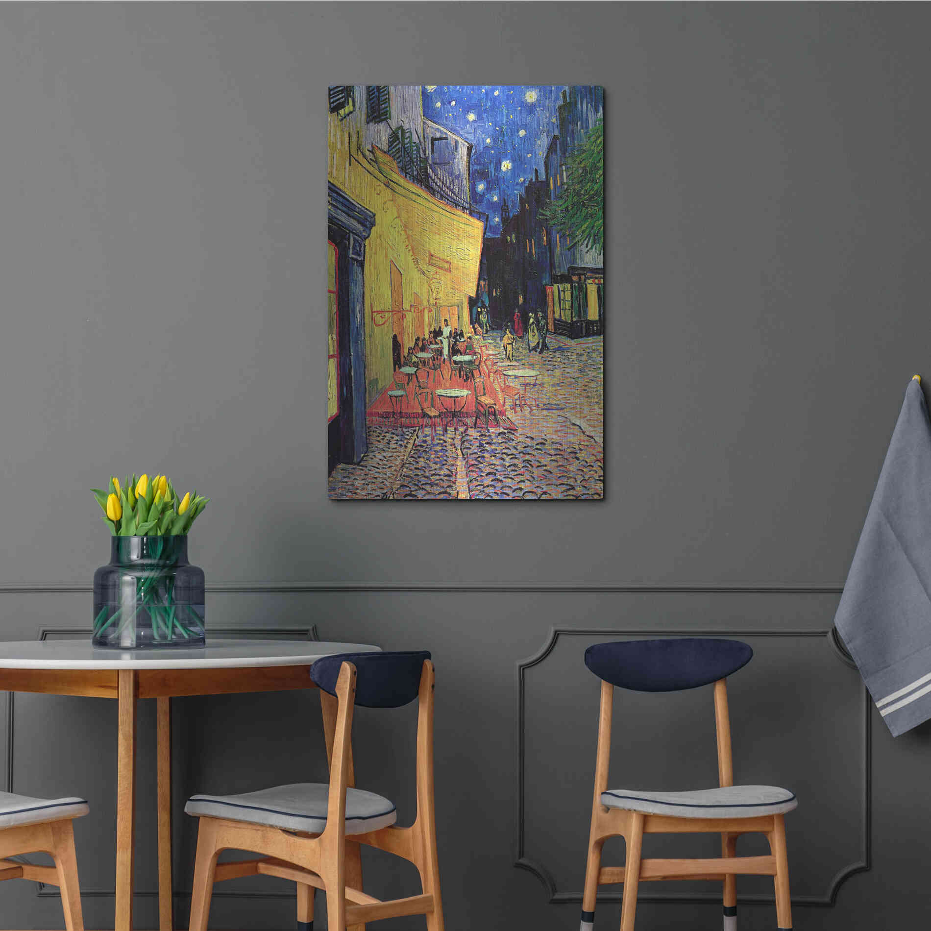 Luxe Metal Art 'Café Terrace at Night' by Vincent Van Gogh, Metal Wall Art,24x36