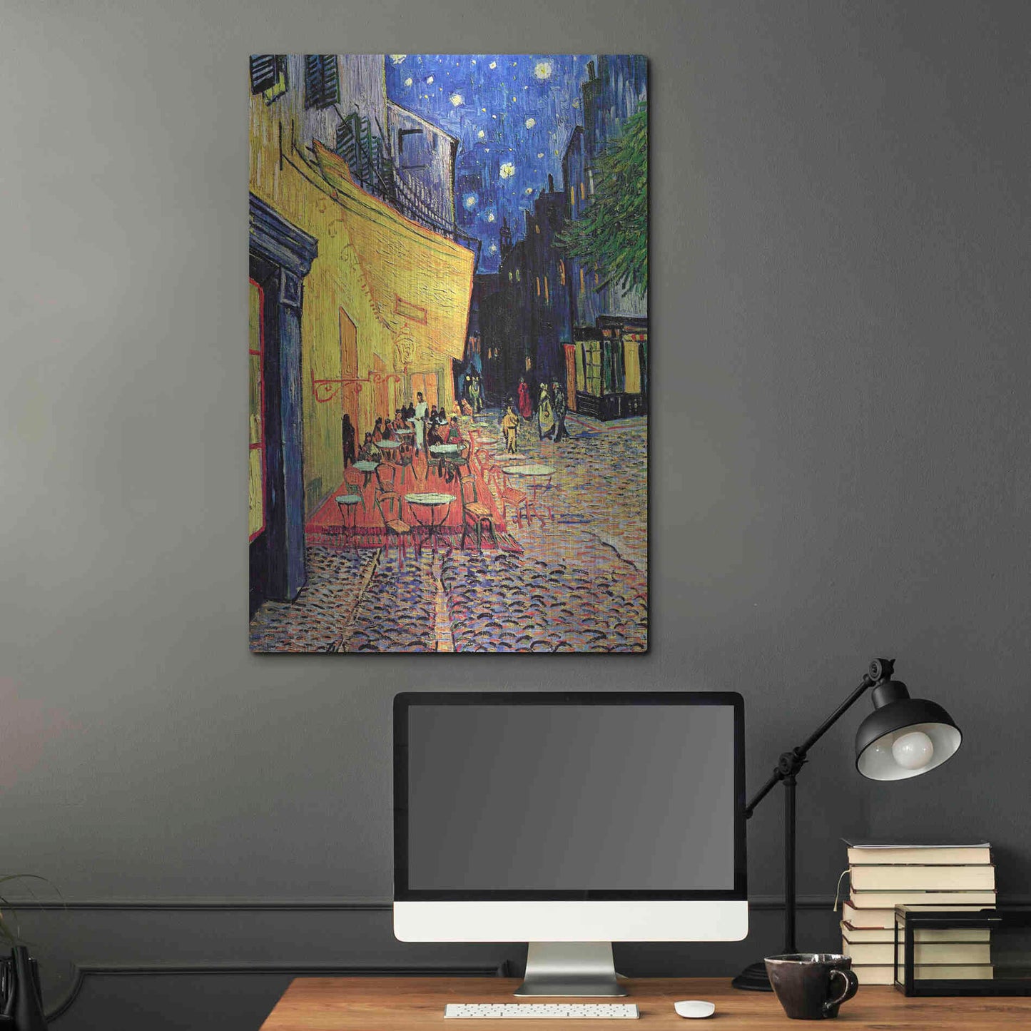 Luxe Metal Art 'Café Terrace at Night' by Vincent Van Gogh, Metal Wall Art,24x36