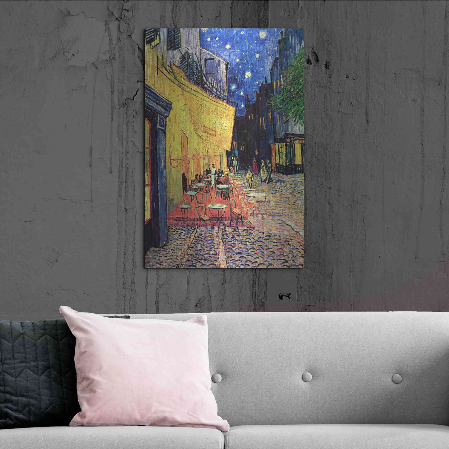 Luxe Metal Art 'Café Terrace at Night' by Vincent Van Gogh, Metal Wall Art,24x36