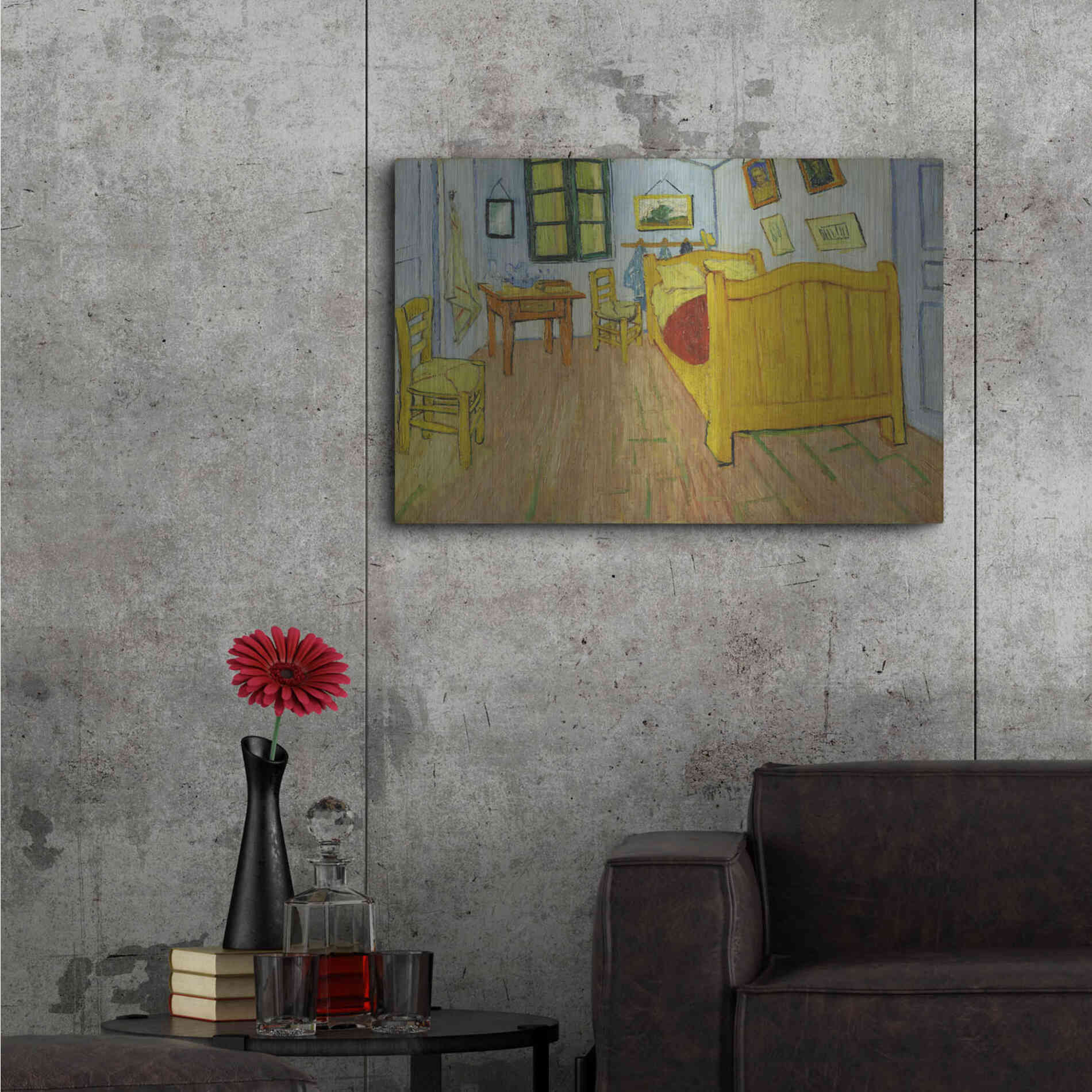 Luxe Metal Art 'De Slaapkamer' by Vincent Van Gogh, Metal Wall Art,36x24