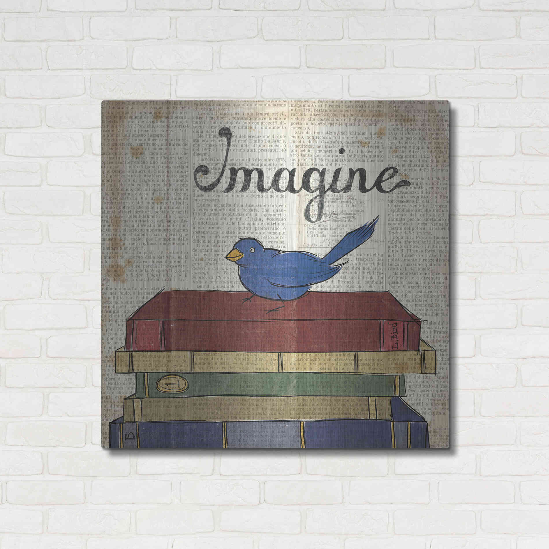 Luxe Metal Art 'Bird Inspiration Imagine' by Elyse DeNeige, Metal Wall Art,36x36