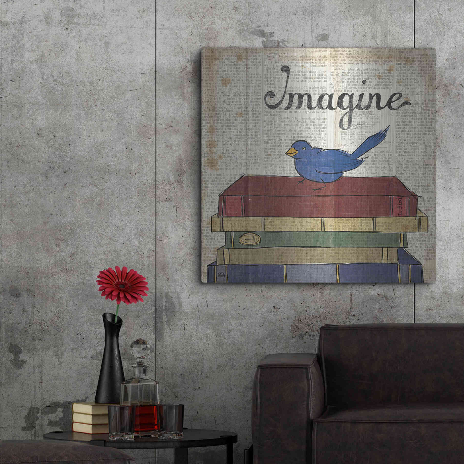 Luxe Metal Art 'Bird Inspiration Imagine' by Elyse DeNeige, Metal Wall Art,36x36