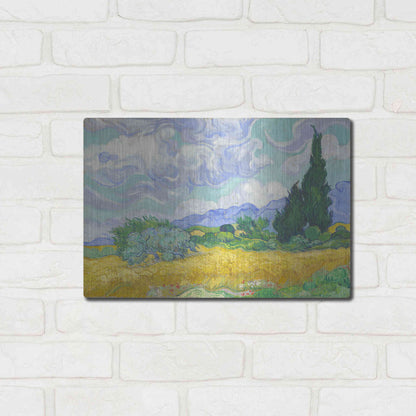 Luxe Metal Art 'Wheat Field with Cypresses' by Vincent Van Gogh, Metal Wall Art,16x12