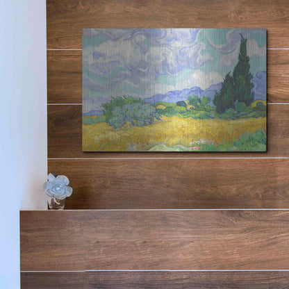 Luxe Metal Art 'Wheat Field with Cypresses' by Vincent Van Gogh, Metal Wall Art,16x12