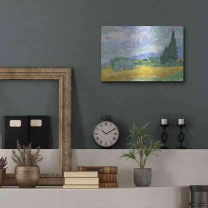 Luxe Metal Art 'Wheat Field with Cypresses' by Vincent Van Gogh, Metal Wall Art,16x12