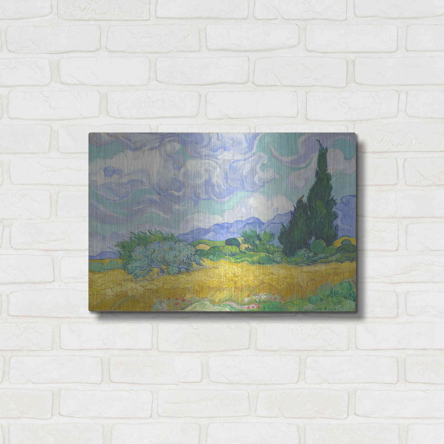 Luxe Metal Art 'Wheat Field with Cypresses' by Vincent Van Gogh, Metal Wall Art,24x16