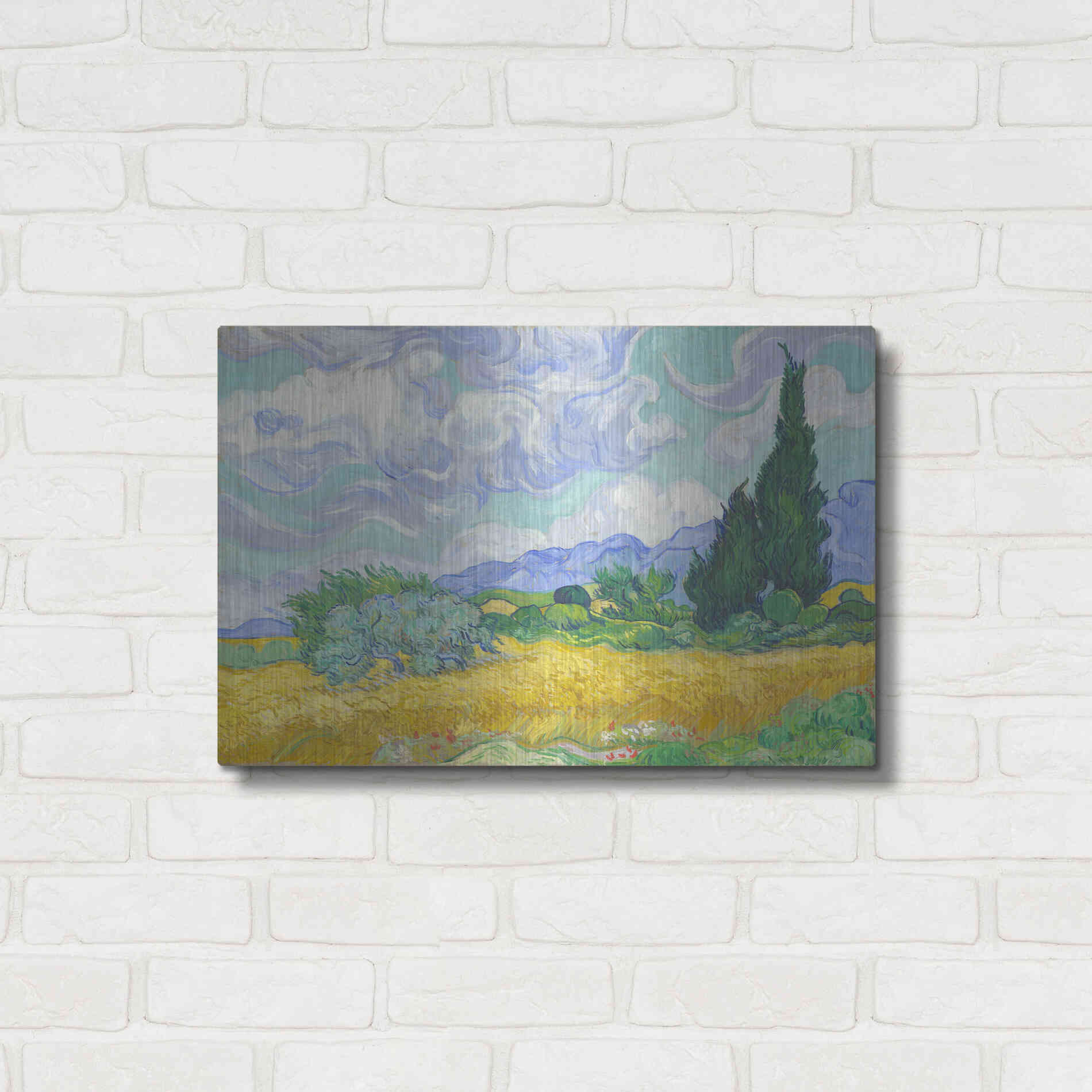 Luxe Metal Art 'Wheat Field with Cypresses' by Vincent Van Gogh, Metal Wall Art,24x16