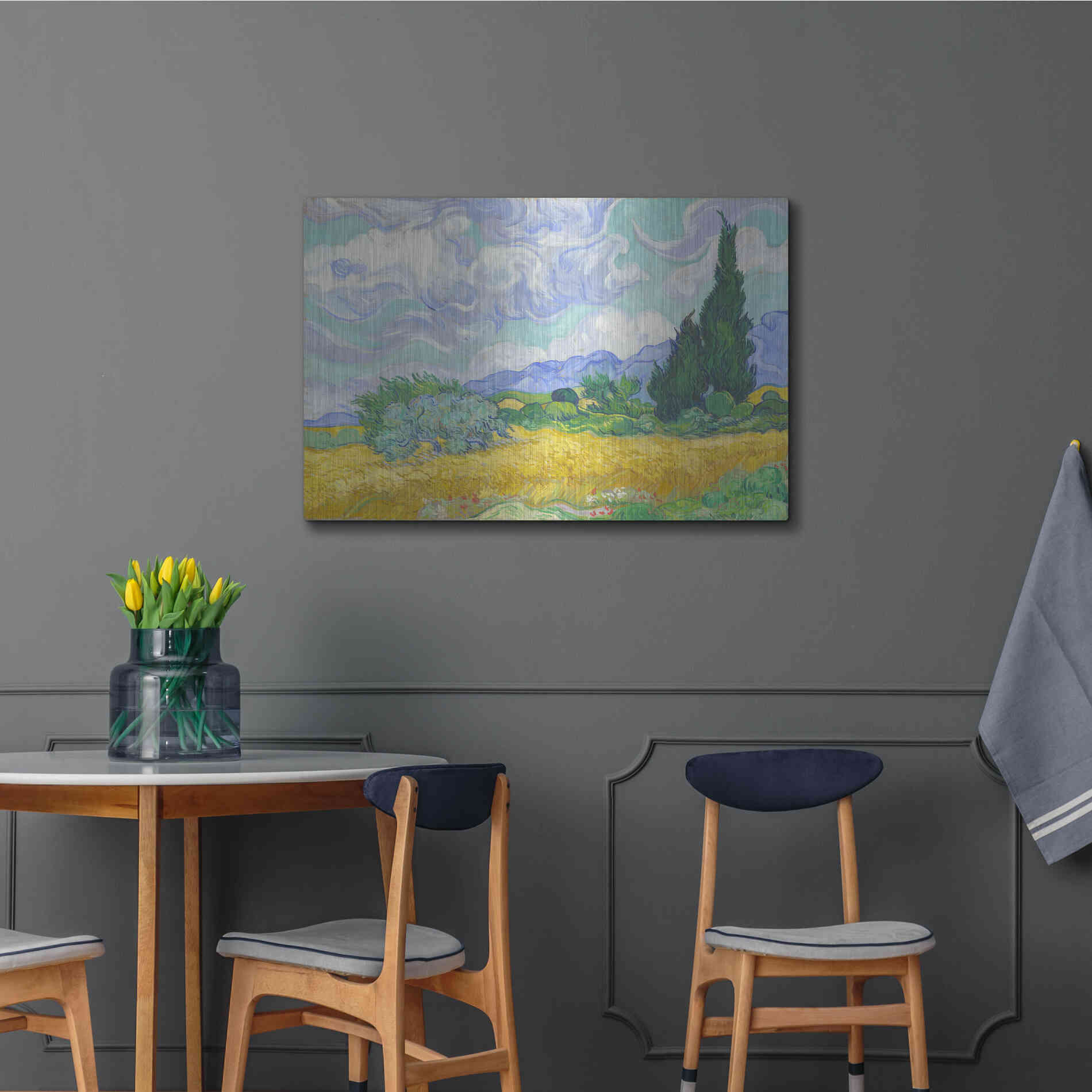 Luxe Metal Art 'Wheat Field with Cypresses' by Vincent Van Gogh, Metal Wall Art,36x24