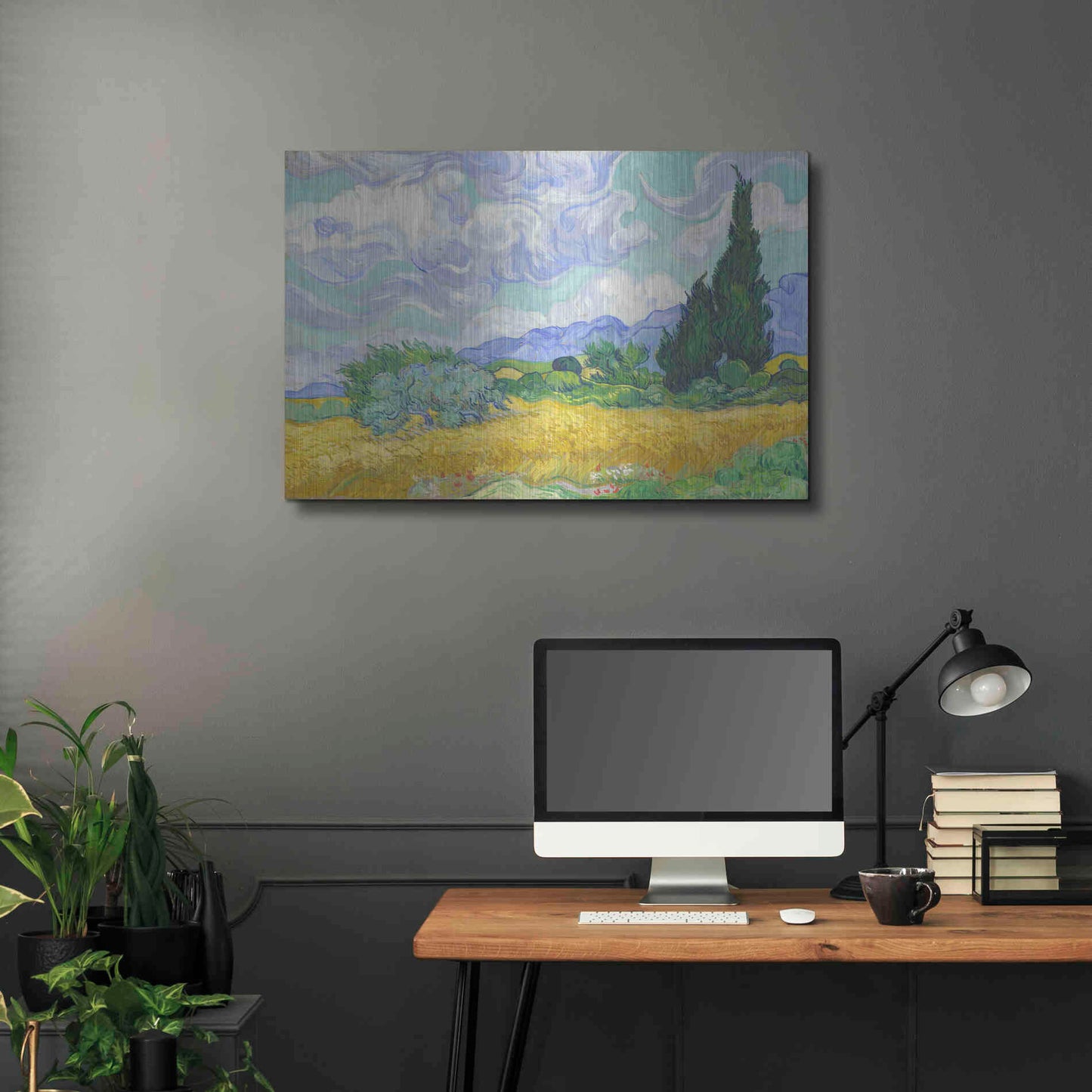 Luxe Metal Art 'Wheat Field with Cypresses' by Vincent Van Gogh, Metal Wall Art,36x24