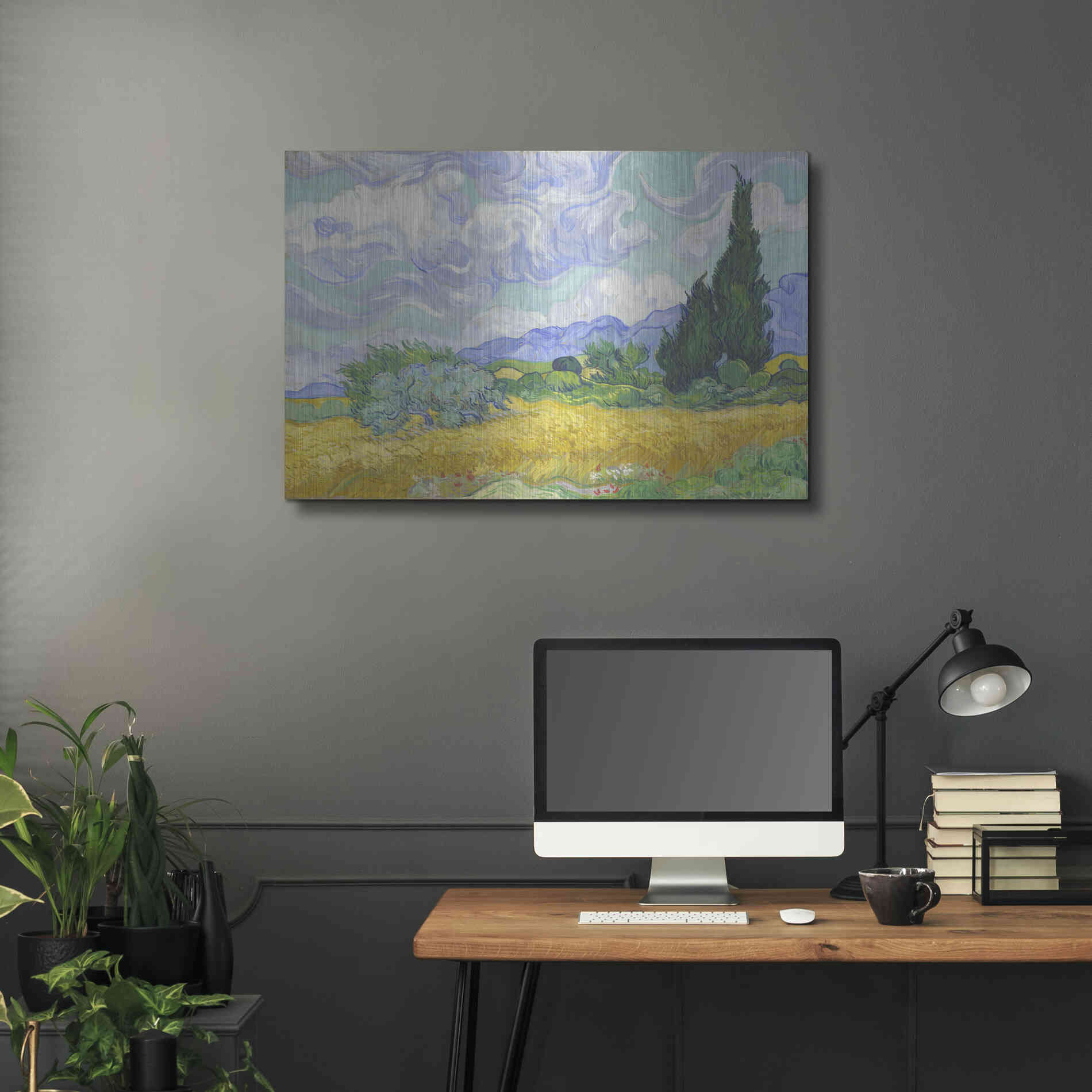 Luxe Metal Art 'Wheat Field with Cypresses' by Vincent Van Gogh, Metal Wall Art,36x24