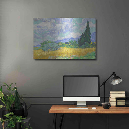 Luxe Metal Art 'Wheat Field with Cypresses' by Vincent Van Gogh, Metal Wall Art,36x24