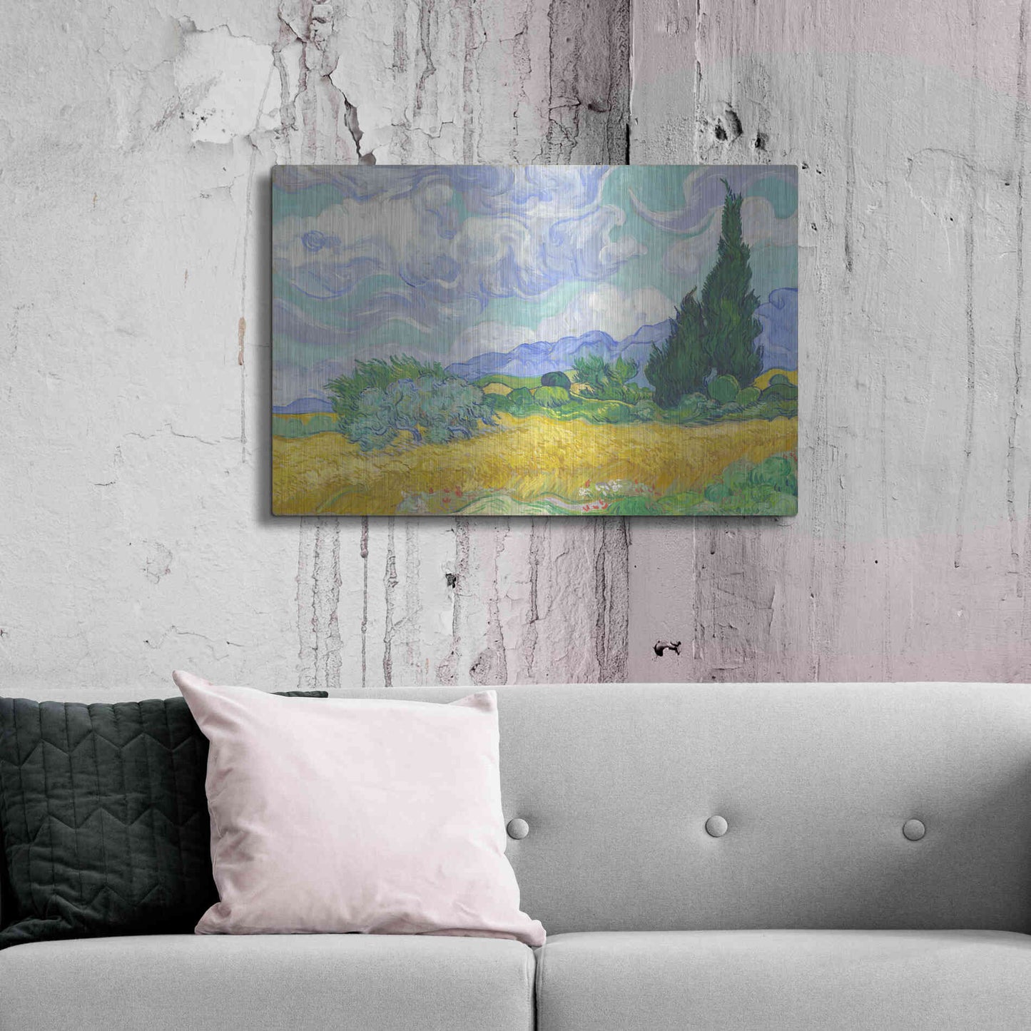 Luxe Metal Art 'Wheat Field with Cypresses' by Vincent Van Gogh, Metal Wall Art,36x24