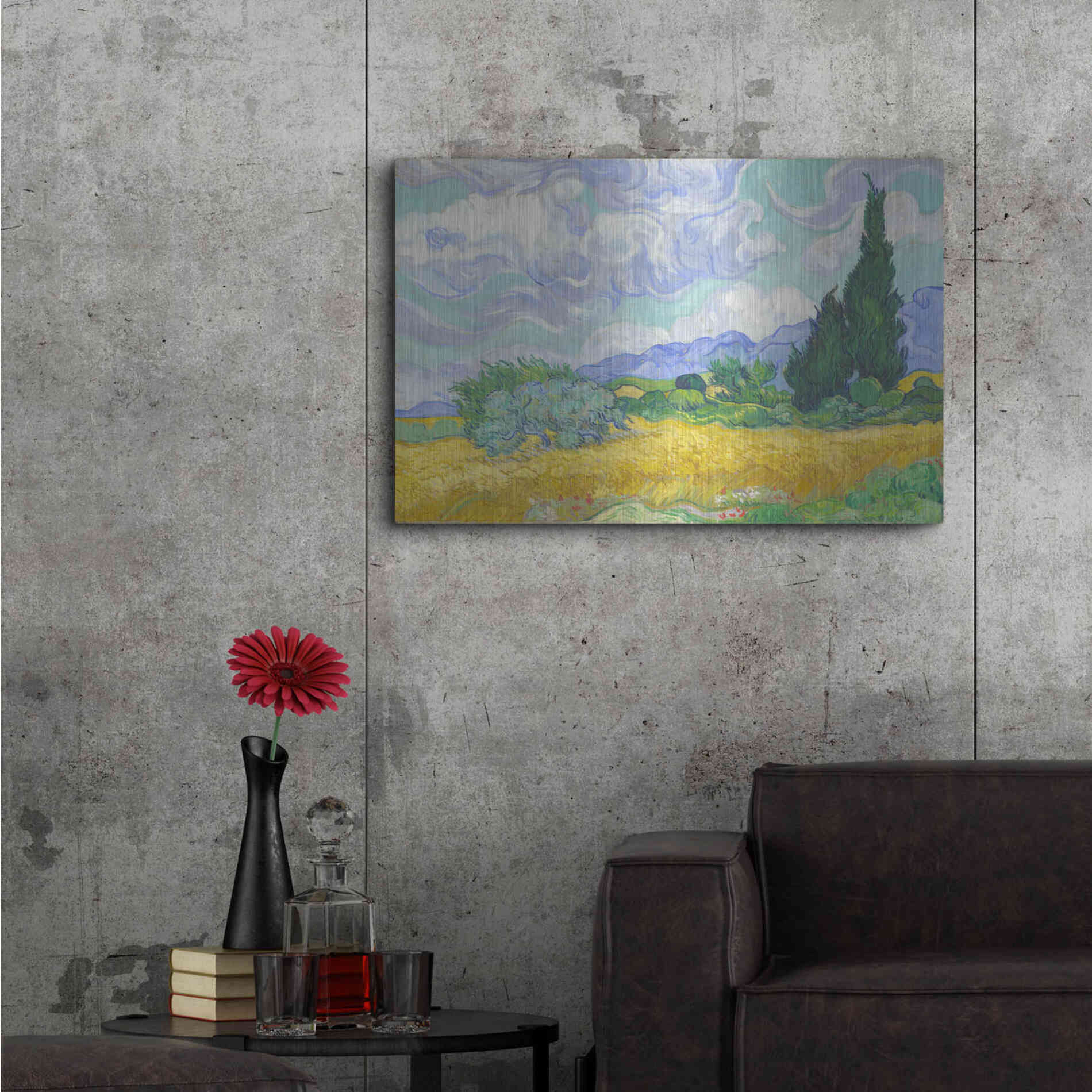 Luxe Metal Art 'Wheat Field with Cypresses' by Vincent Van Gogh, Metal Wall Art,36x24