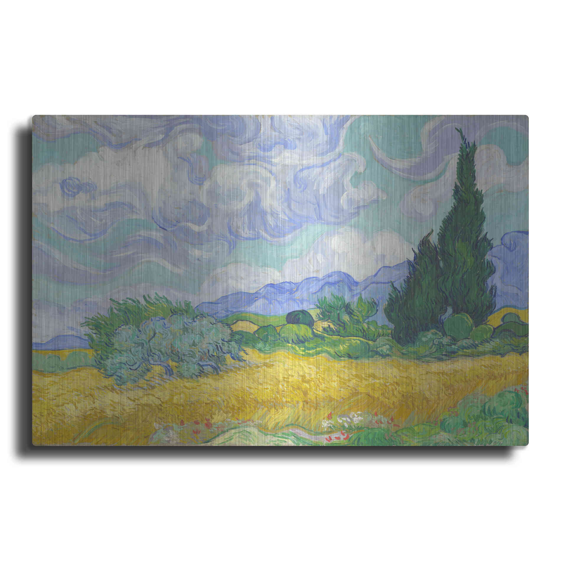 Luxe Metal Art 'Wheat Field with Cypresses' by Vincent Van Gogh, Metal Wall Art
