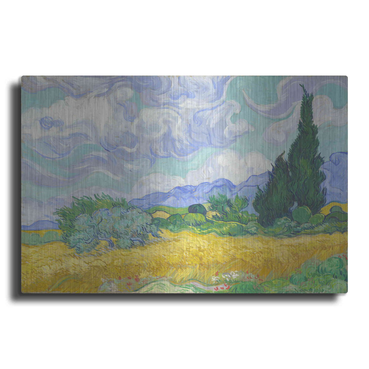 Luxe Metal Art 'Wheat Field with Cypresses' by Vincent Van Gogh, Metal Wall Art