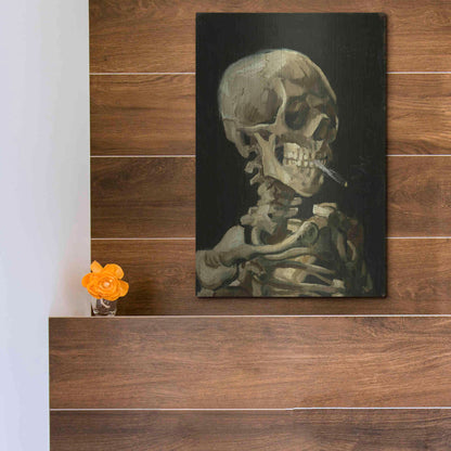 Luxe Metal Art 'Head of a Skeleton with a Burning Cigarette' by Vincent Van Gogh, Metal Wall Art,12x16