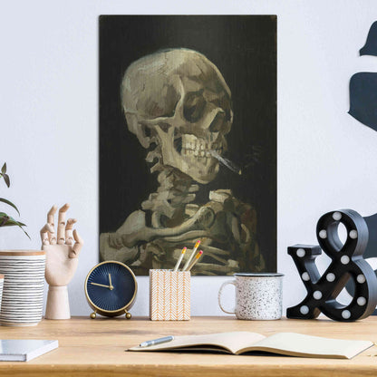 Luxe Metal Art 'Head of a Skeleton with a Burning Cigarette' by Vincent Van Gogh, Metal Wall Art,12x16