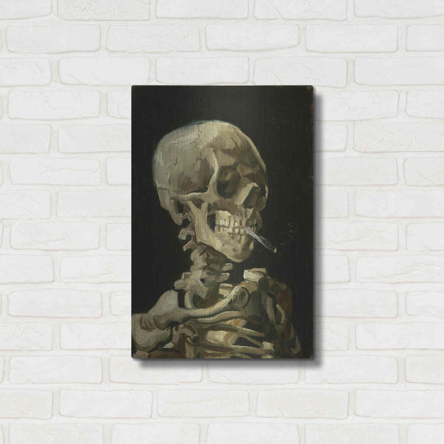Luxe Metal Art 'Head of a Skeleton with a Burning Cigarette' by Vincent Van Gogh, Metal Wall Art,16x24