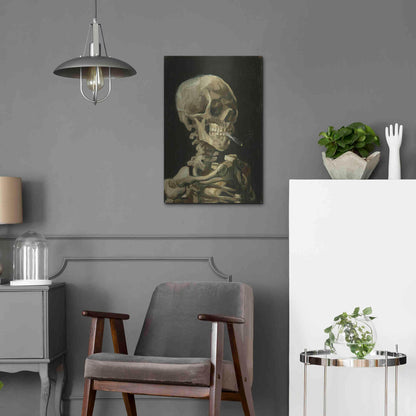 Luxe Metal Art 'Head of a Skeleton with a Burning Cigarette' by Vincent Van Gogh, Metal Wall Art,16x24