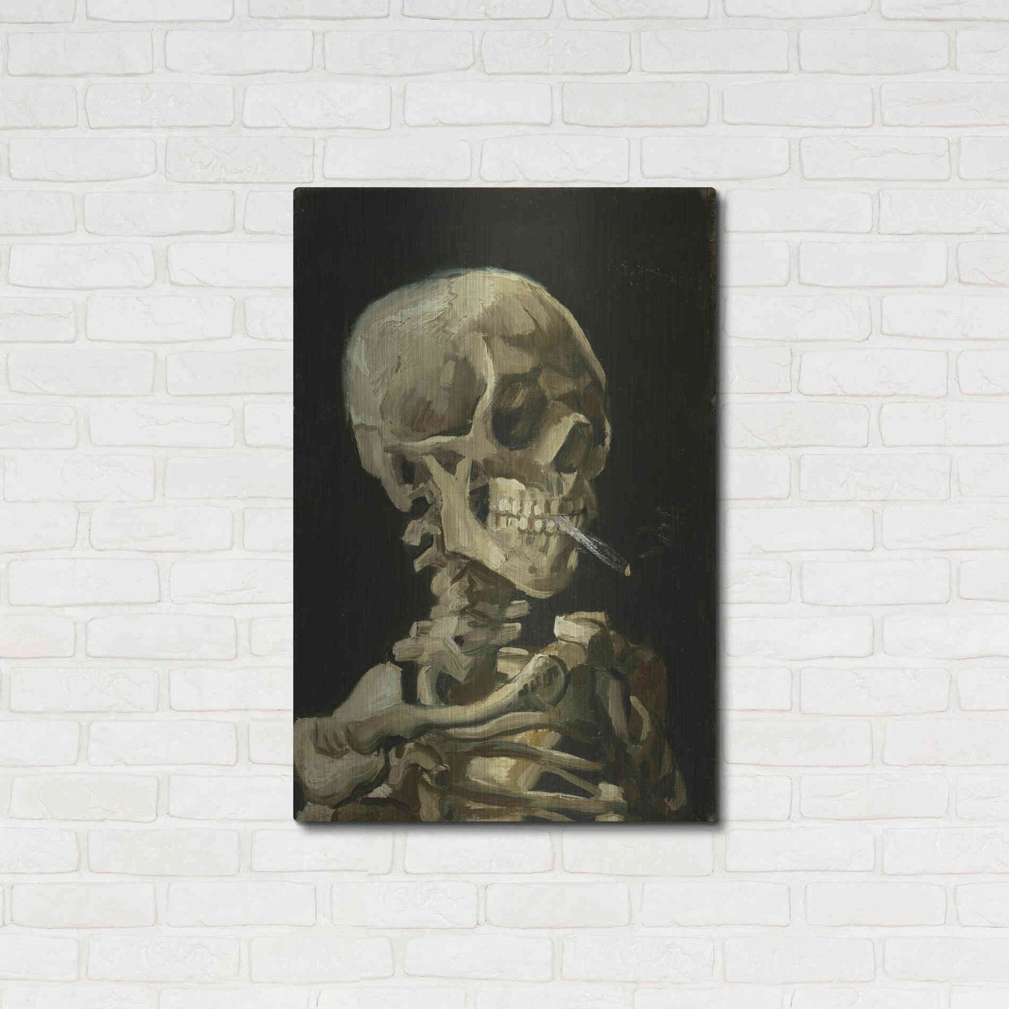 Luxe Metal Art 'Head of a Skeleton with a Burning Cigarette' by Vincent Van Gogh, Metal Wall Art,24x36