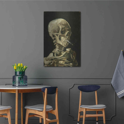 Luxe Metal Art 'Head of a Skeleton with a Burning Cigarette' by Vincent Van Gogh, Metal Wall Art,24x36