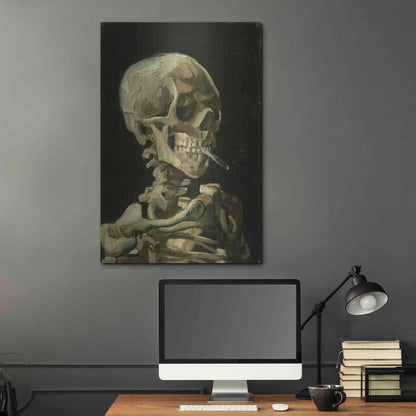 Luxe Metal Art 'Head of a Skeleton with a Burning Cigarette' by Vincent Van Gogh, Metal Wall Art,24x36