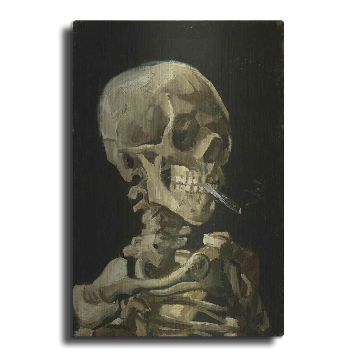 Luxe Metal Art 'Head of a Skeleton with a Burning Cigarette' by Vincent Van Gogh, Metal Wall Art