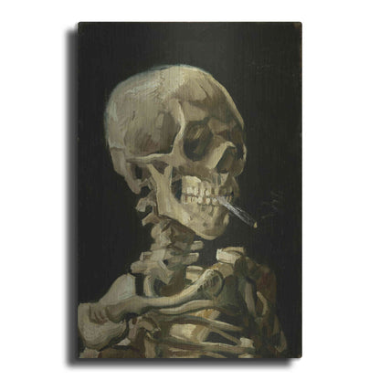 Luxe Metal Art 'Head of a Skeleton with a Burning Cigarette' by Vincent Van Gogh, Metal Wall Art