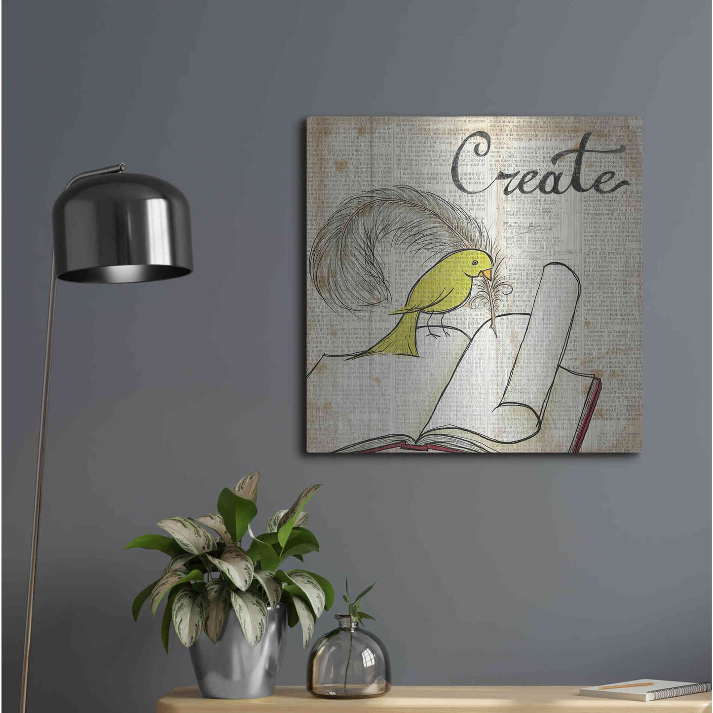 Luxe Metal Art 'Bird Inspiration Create' by Elyse DeNeige, Metal Wall Art,24x24