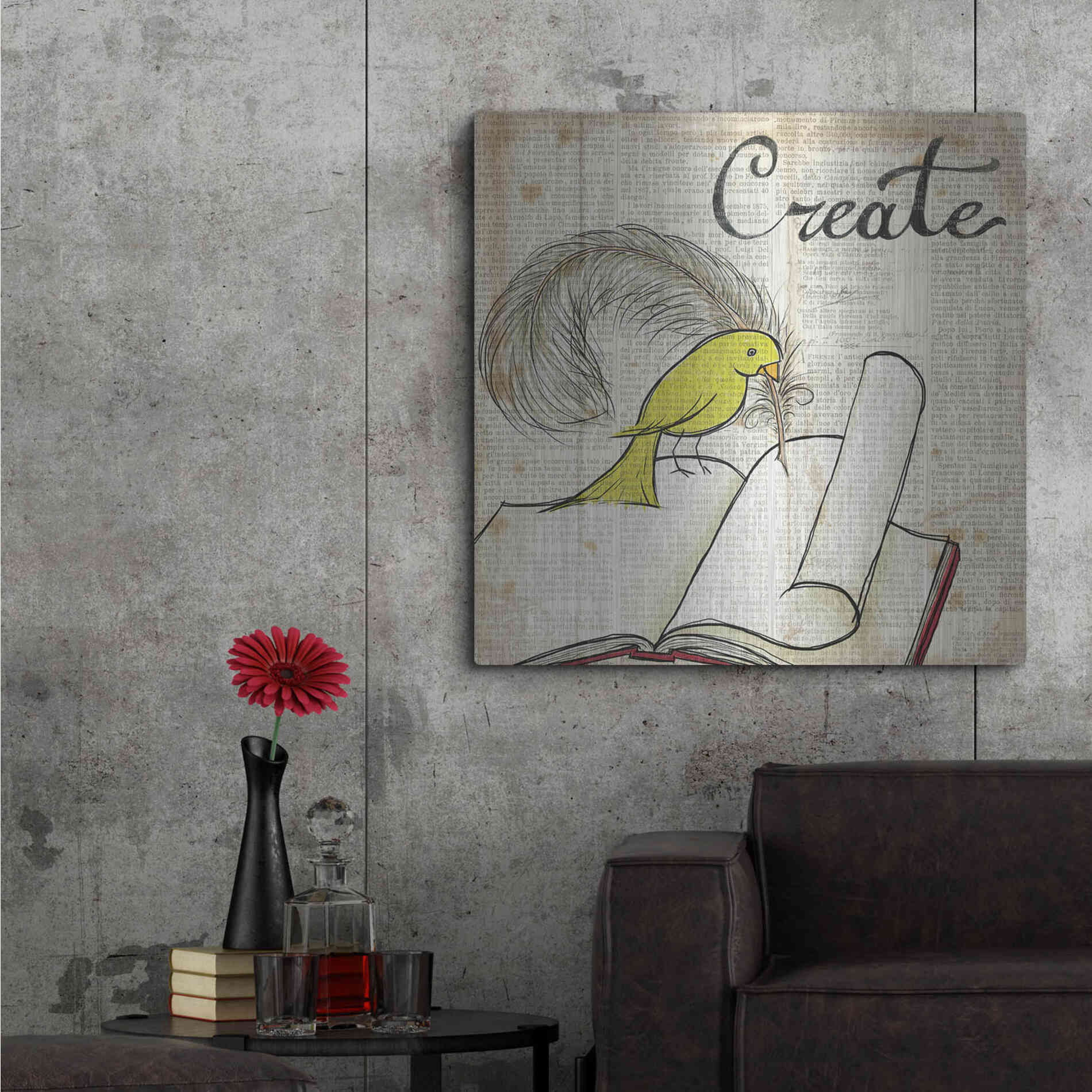 Luxe Metal Art 'Bird Inspiration Create' by Elyse DeNeige, Metal Wall Art,36x36