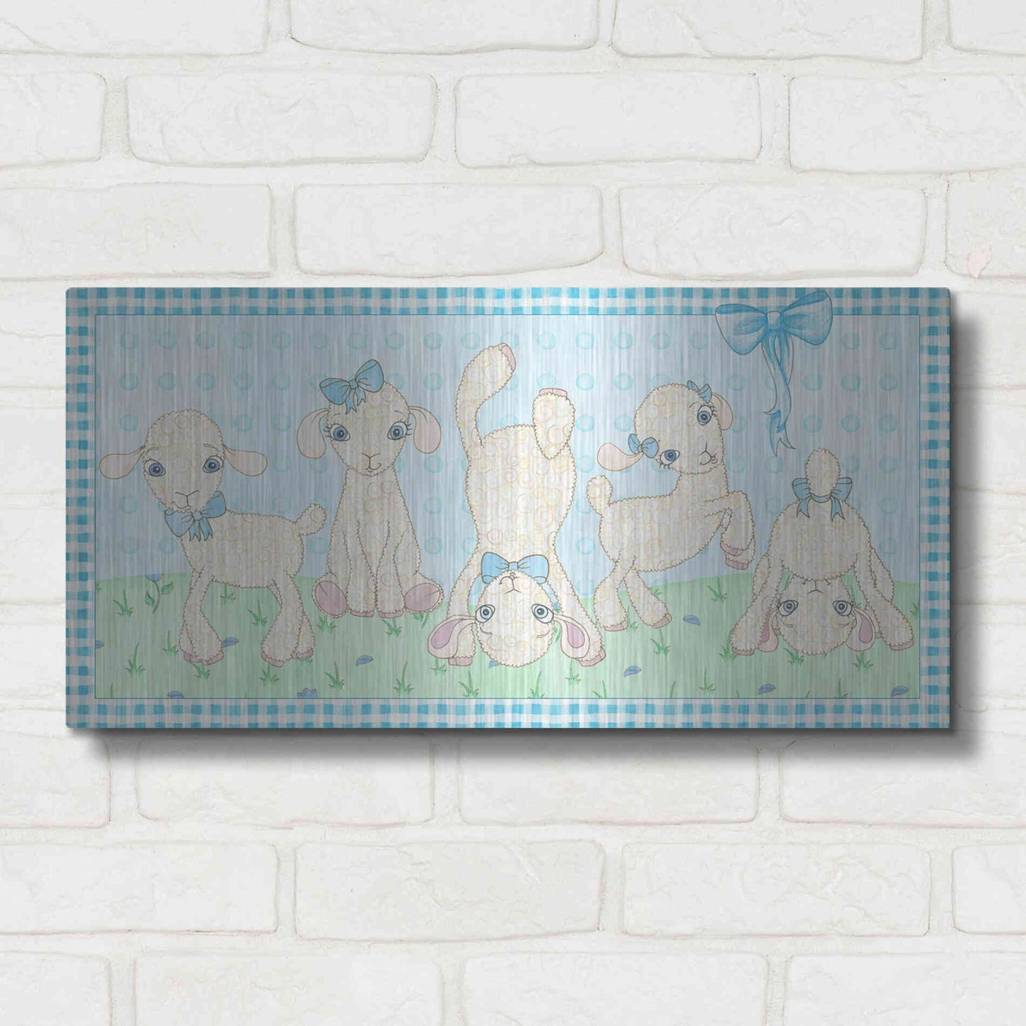 Luxe Metal Art 'Baby Shower Blue Lambs' by Elyse DeNeige, Metal Wall Art,24x12