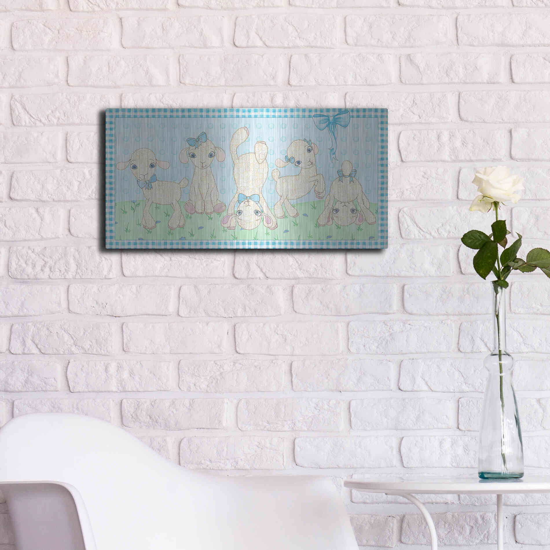 Luxe Metal Art 'Baby Shower Blue Lambs' by Elyse DeNeige, Metal Wall Art,24x12