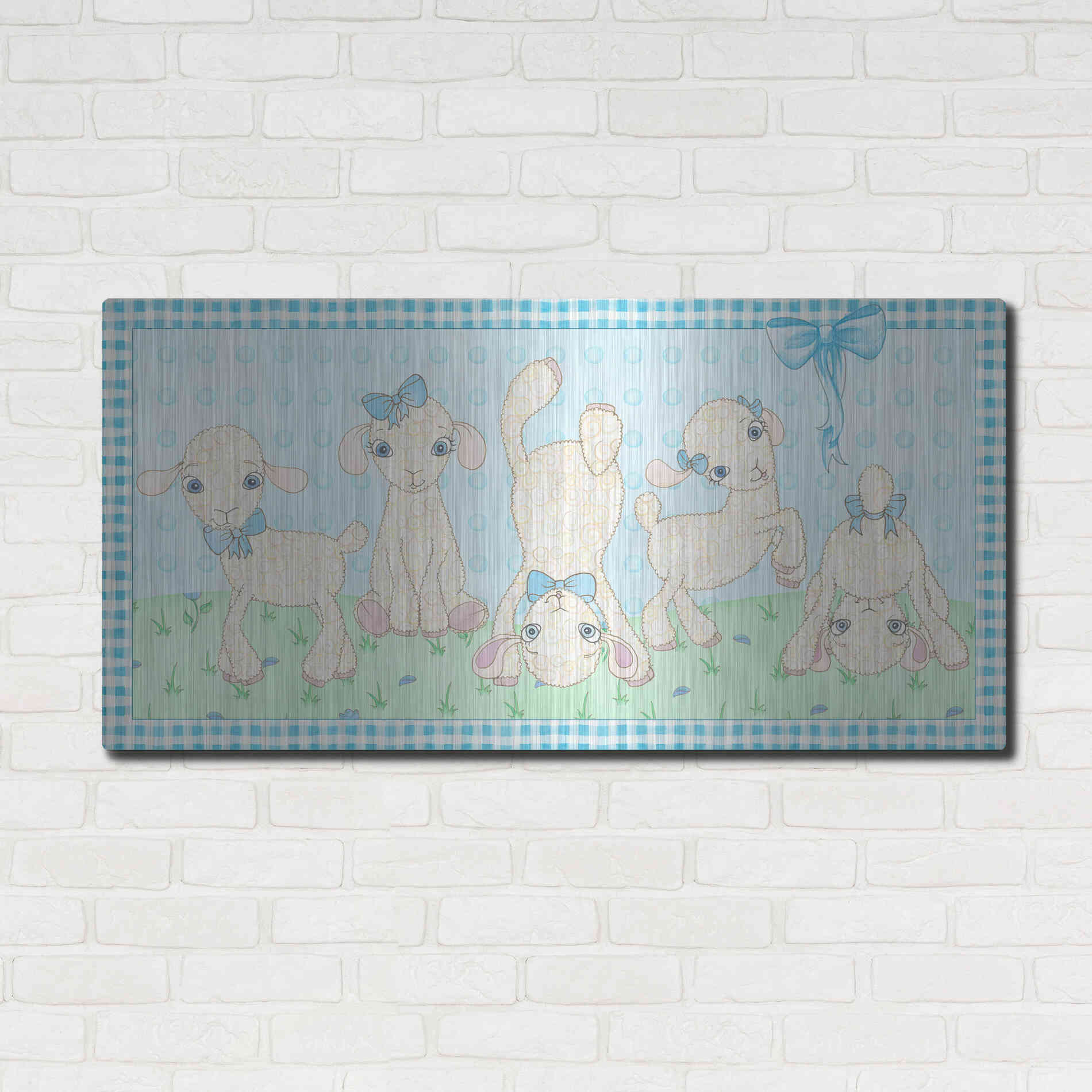 Luxe Metal Art 'Baby Shower Blue Lambs' by Elyse DeNeige, Metal Wall Art,48x24