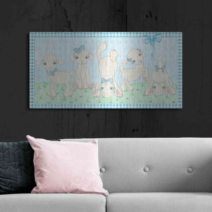 Luxe Metal Art 'Baby Shower Blue Lambs' by Elyse DeNeige, Metal Wall Art,48x24