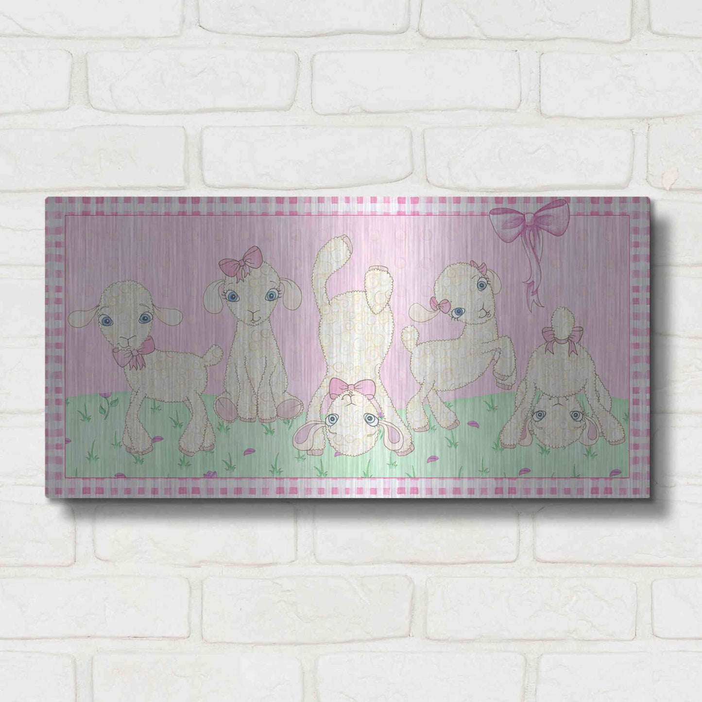 Luxe Metal Art 'Baby Shower Pink Lambs' by Elyse DeNeige, Metal Wall Art,24x12