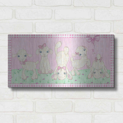 Luxe Metal Art 'Baby Shower Pink Lambs' by Elyse DeNeige, Metal Wall Art,24x12