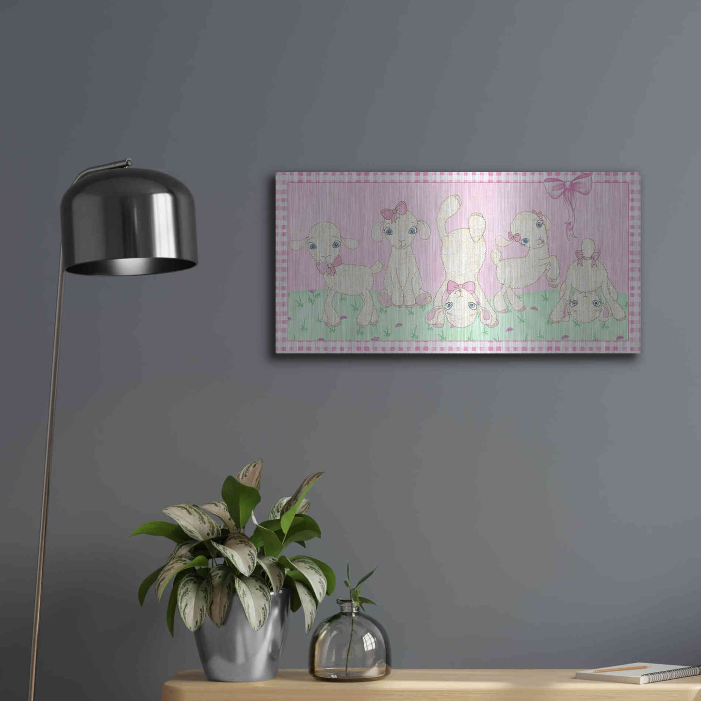 Luxe Metal Art 'Baby Shower Pink Lambs' by Elyse DeNeige, Metal Wall Art,24x12