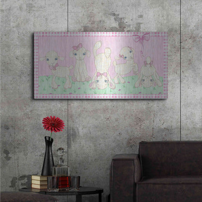 Luxe Metal Art 'Baby Shower Pink Lambs' by Elyse DeNeige, Metal Wall Art,48x24