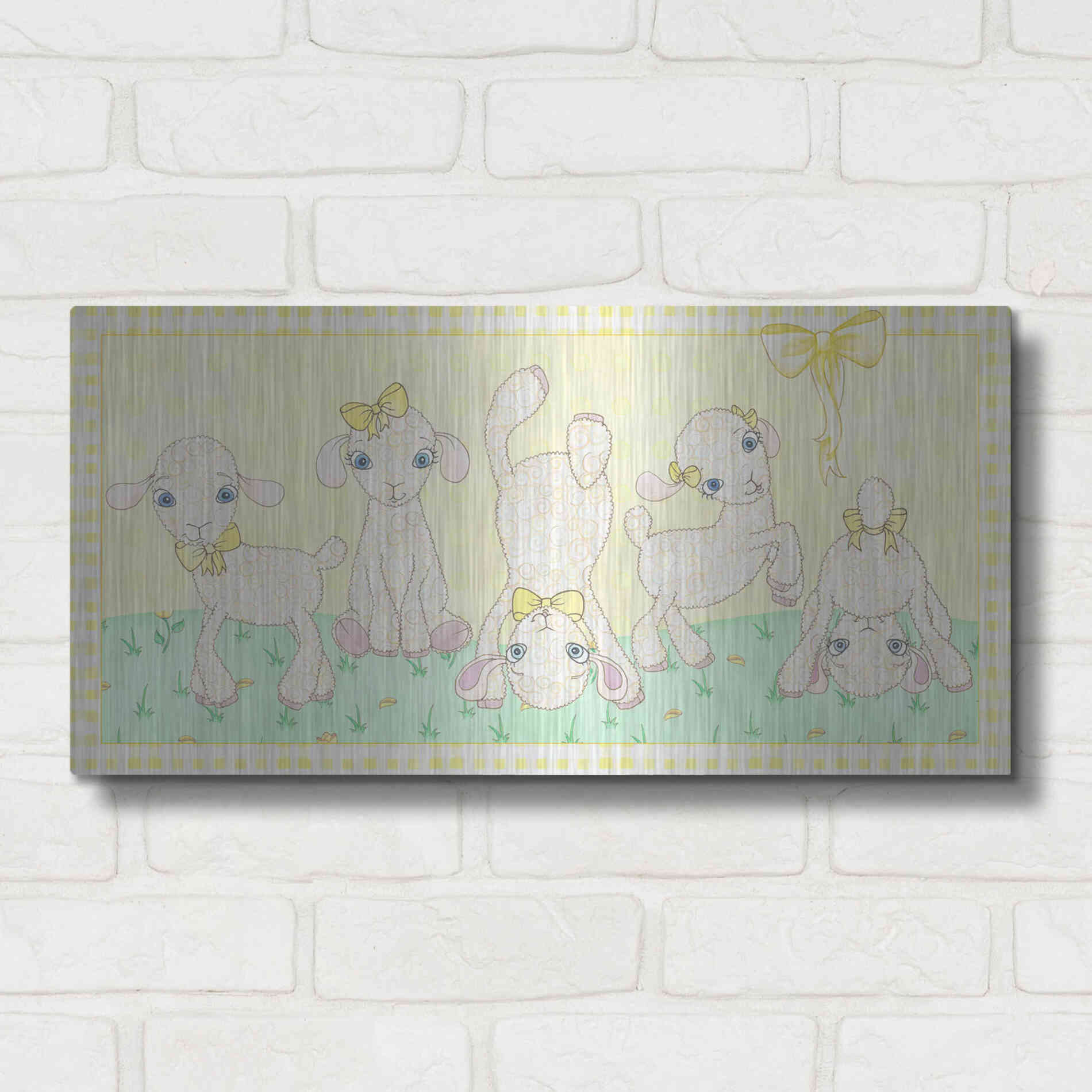 Luxe Metal Art 'Baby Shower Yellow Lambs' by Elyse DeNeige, Metal Wall Art,24x12