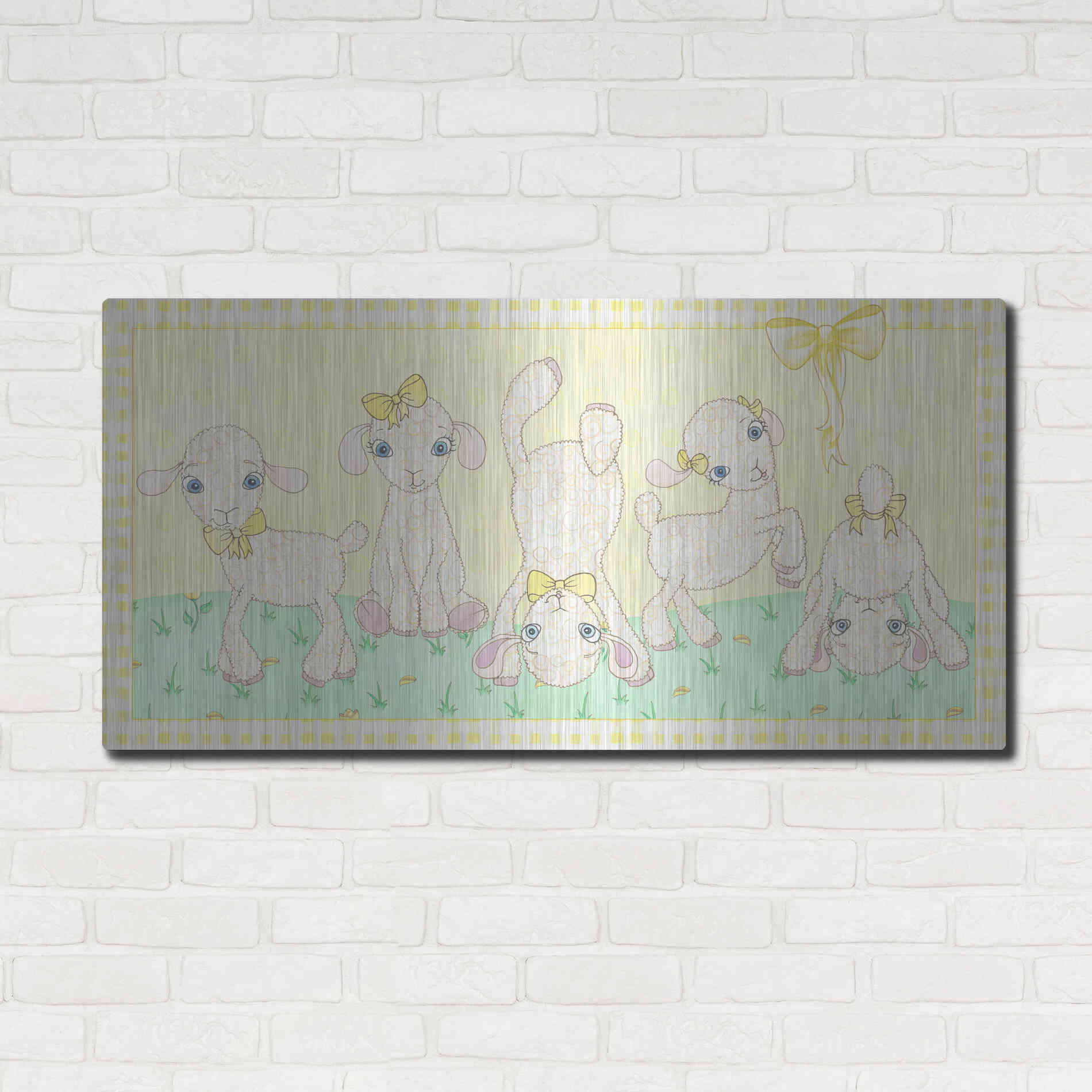 Luxe Metal Art 'Baby Shower Yellow Lambs' by Elyse DeNeige, Metal Wall Art,48x24