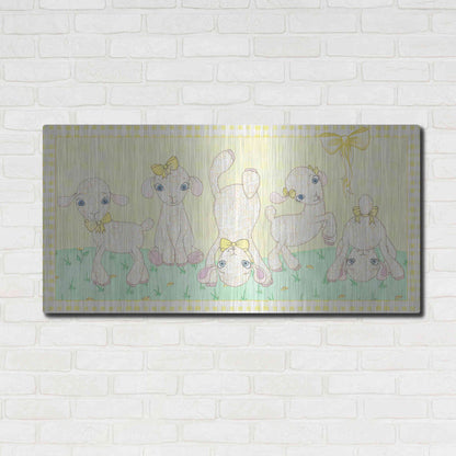 Luxe Metal Art 'Baby Shower Yellow Lambs' by Elyse DeNeige, Metal Wall Art,48x24