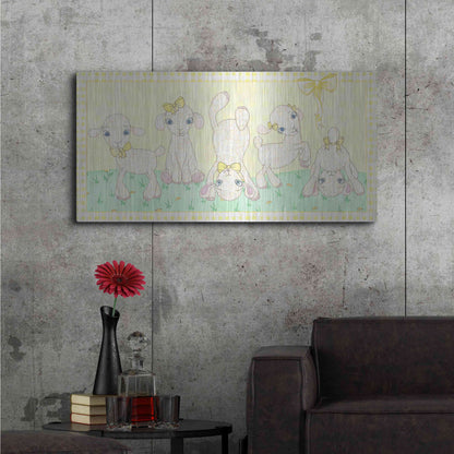 Luxe Metal Art 'Baby Shower Yellow Lambs' by Elyse DeNeige, Metal Wall Art,48x24