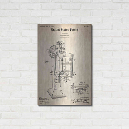 Luxe Metal Art 'Ice Cream Machine Blueprint Patent Parchment,' Metal Wall Art,24x36