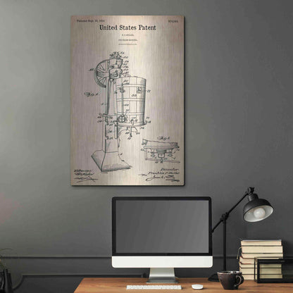 Luxe Metal Art 'Ice Cream Machine Blueprint Patent Parchment,' Metal Wall Art,24x36