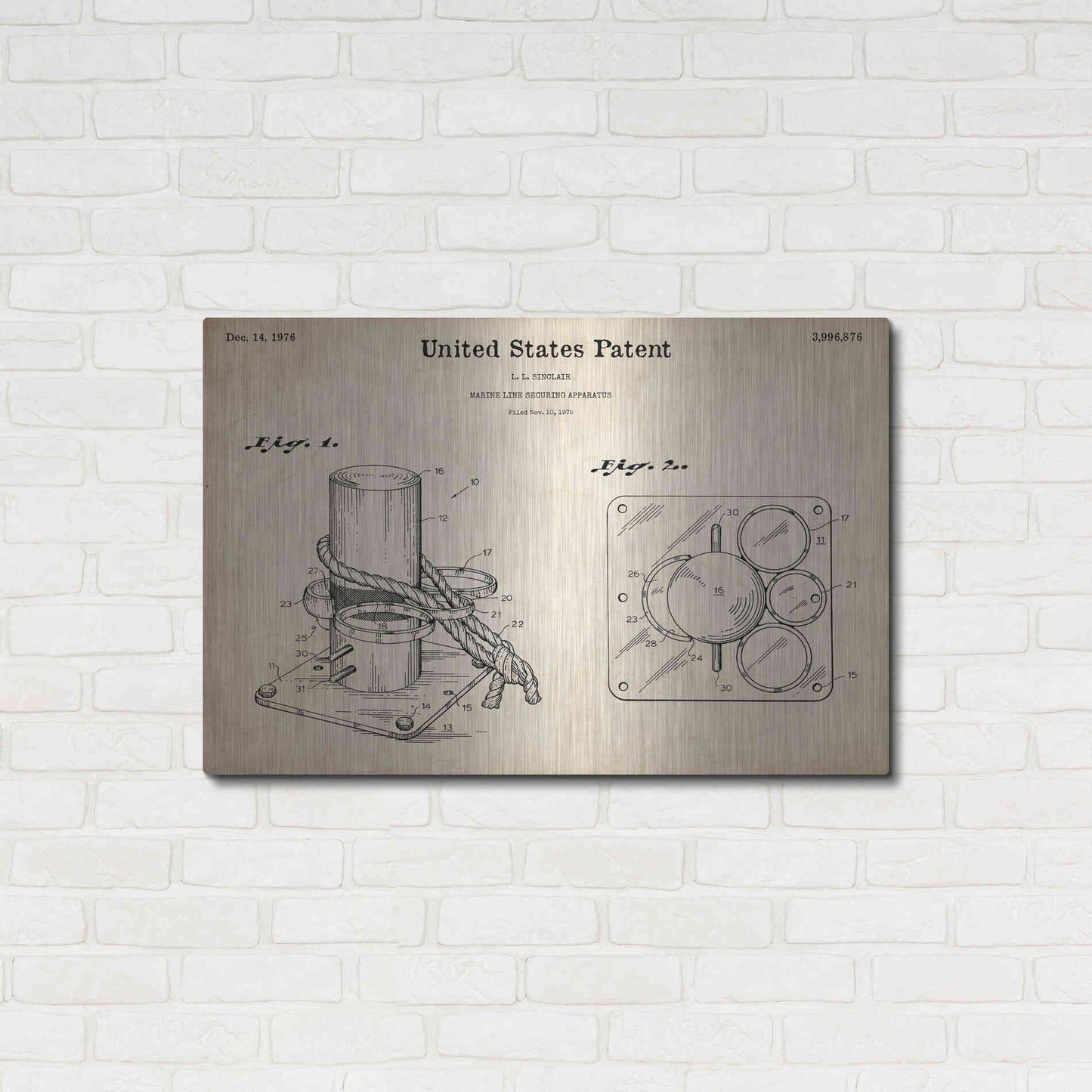 Luxe Metal Art 'Marine Line Secure Device Blueprint Patent Parchment,' Metal Wall Art,36x24