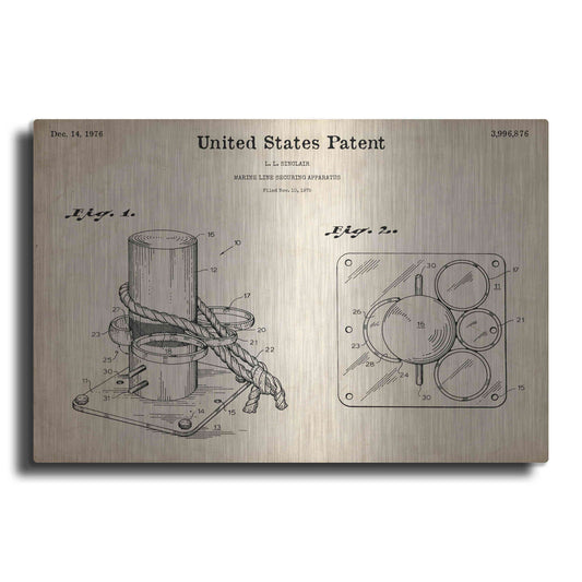 Luxe Metal Art 'Marine Line Secure Device Blueprint Patent Parchment,' Metal Wall Art