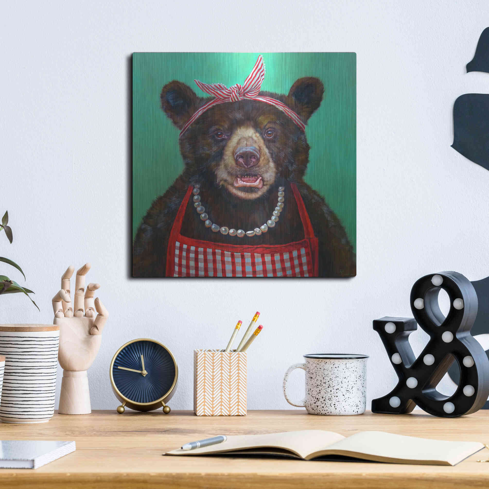 Luxe Metal Art 'Mama Bear' by Lucia Heffernan, Metal Wall Art,12x12